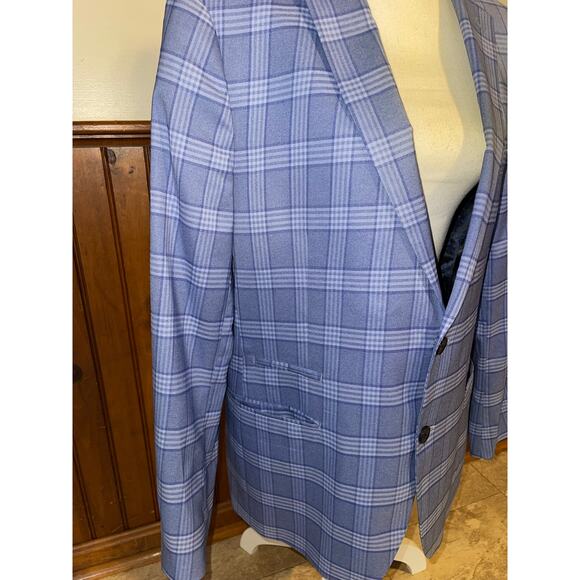 Mens The Savile Row Company Blue Plaid Spring Pockets‎ Buttons Blazer Size 44R - Picture 4 of 16